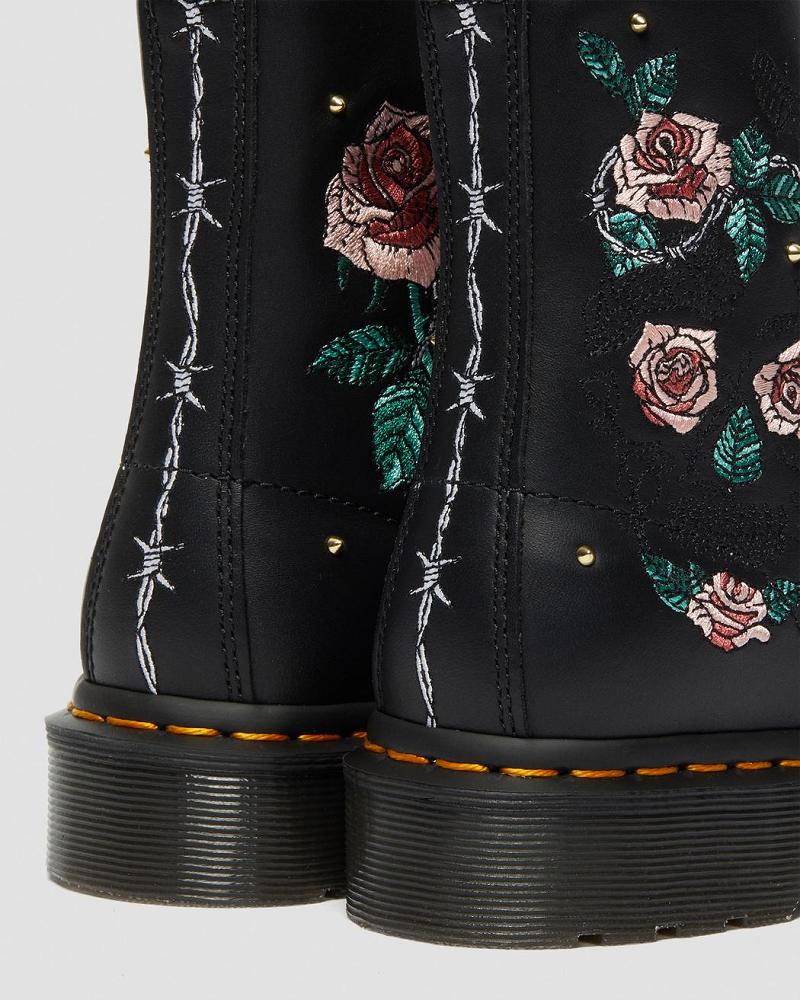 Black Women's Dr Martens 1460 Vonda Floral Leather Lace Up Boots | CA 214UZG